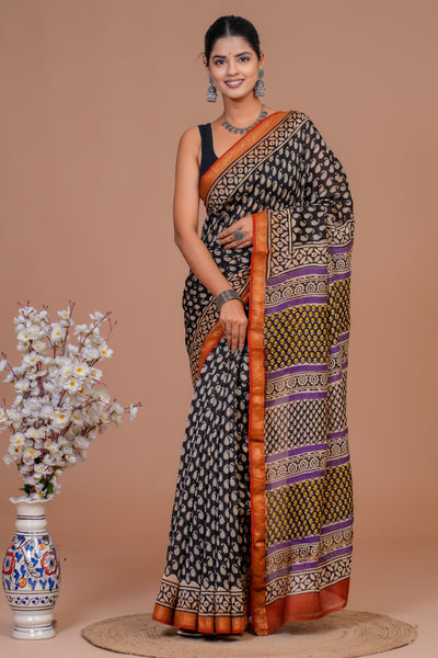 Maheshwari Silk Bagru Print Saree ( MS12701)