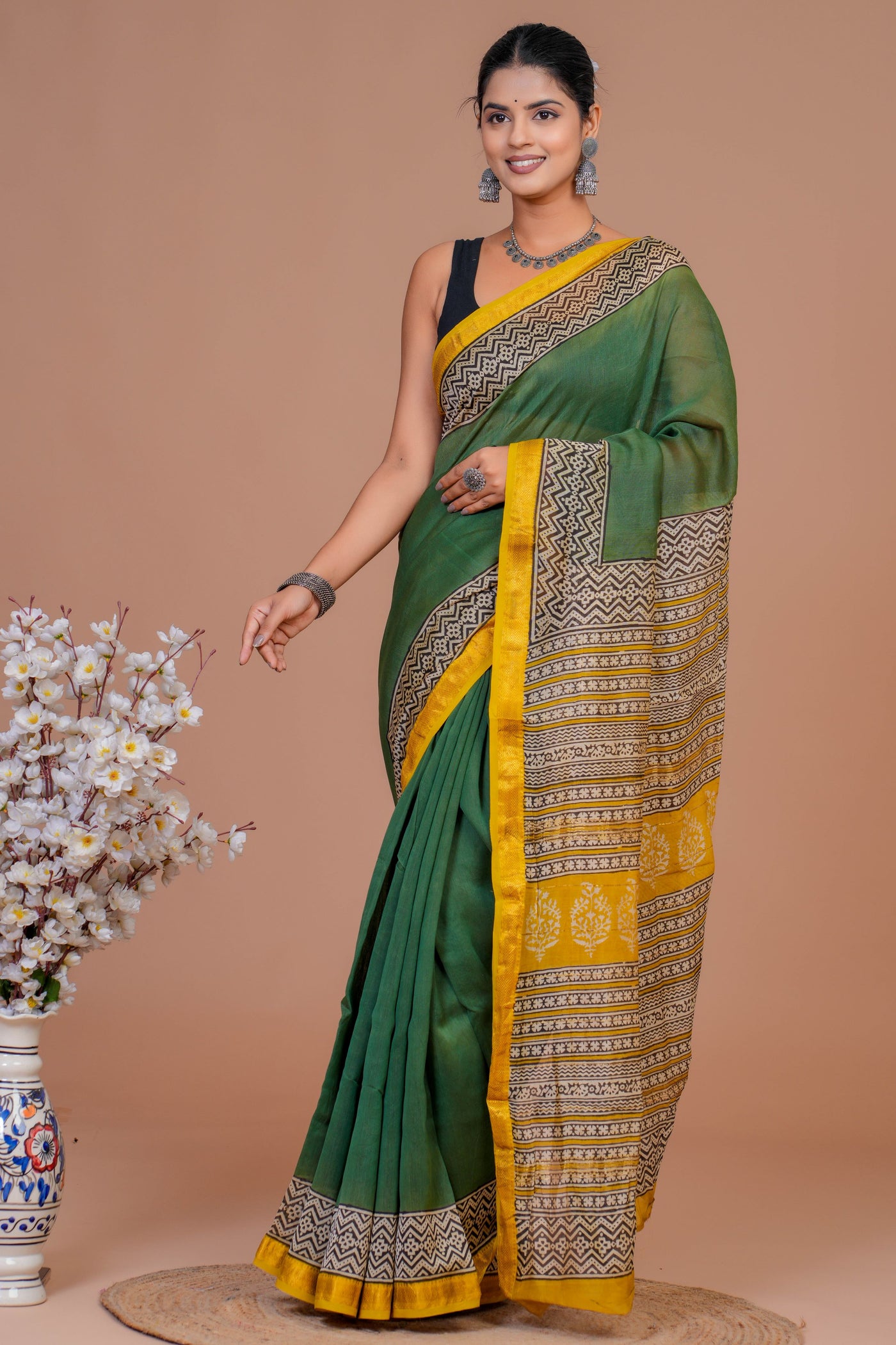 Maheshwari Silk Bagru Print Saree ( MS101402)