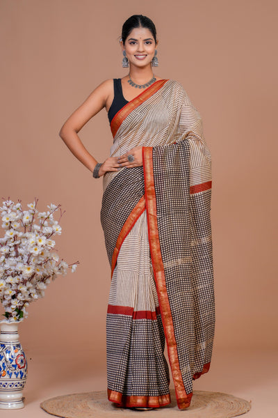 Maheshwari Silk Bagru Print Saree ( MS101403)