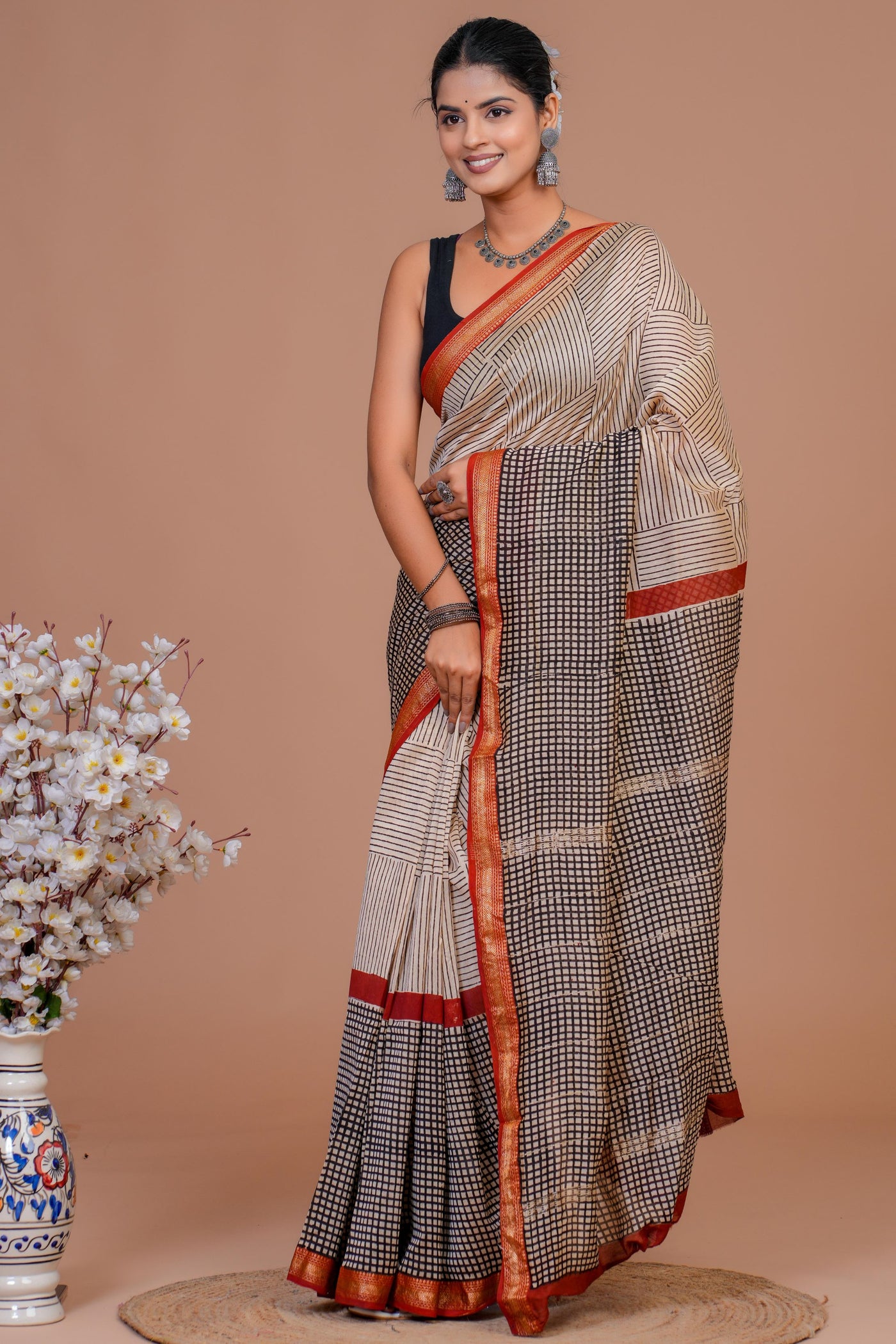 Maheshwari Silk Bagru Print Saree ( MS101403)