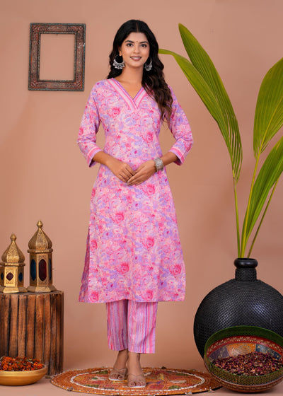 MARBLE PRINT PINK COTTON SUIT WITH COTTON DUPATTA ( CT1020 )