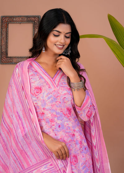 MARBLE PRINT PINK COTTON SUIT WITH COTTON DUPATTA ( CT1020 )