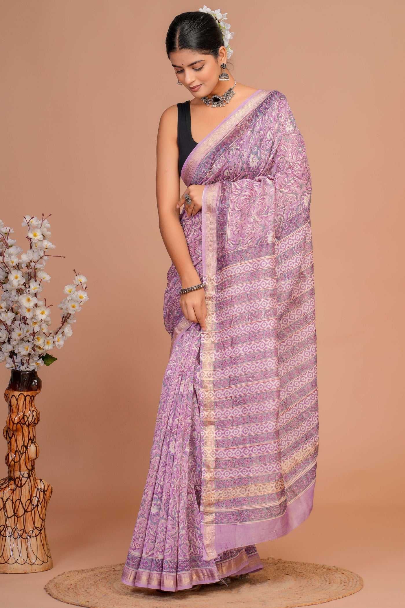 Maheshwari Silk Bagru Print Saree ( MS111102)