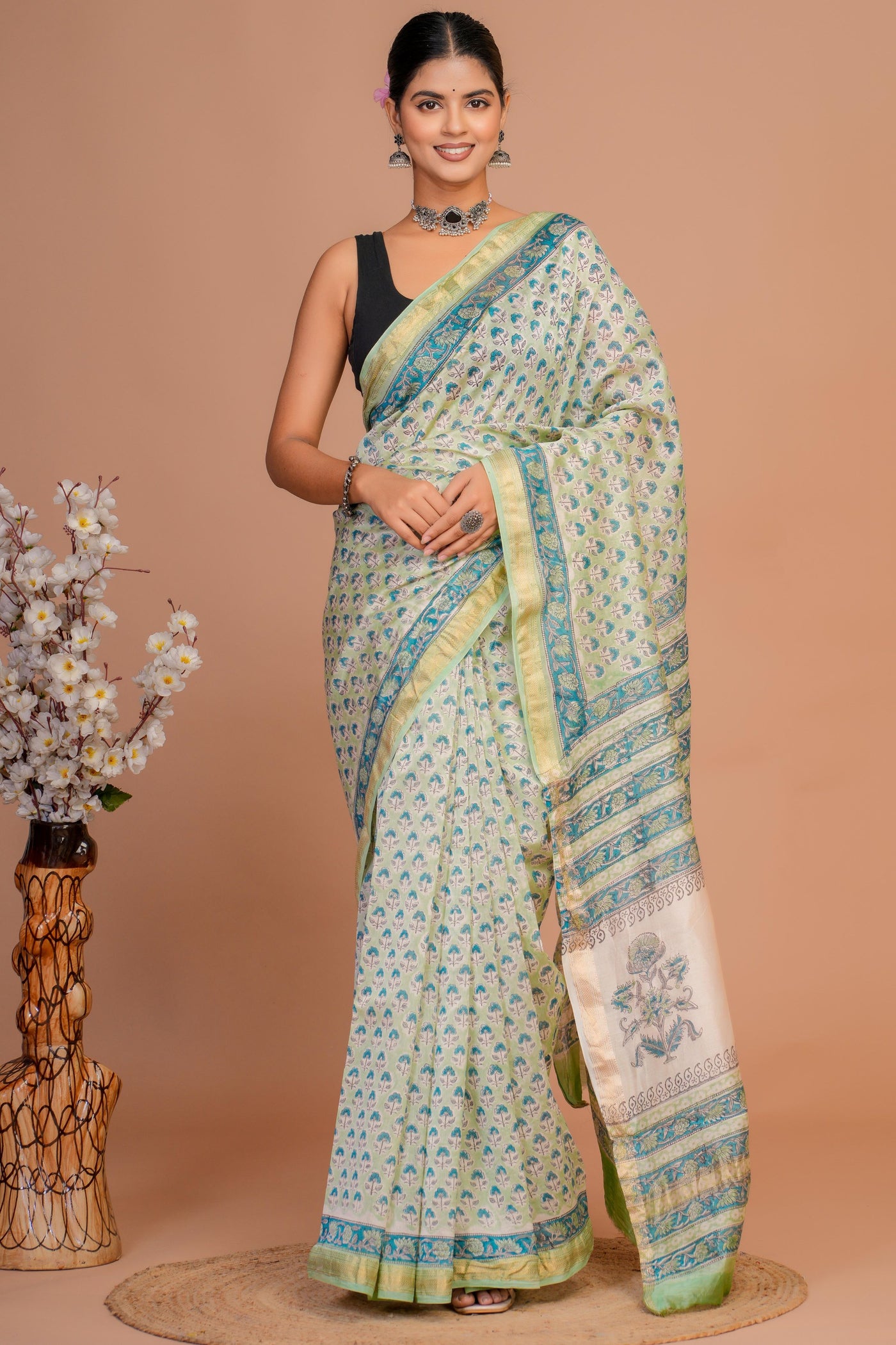 Maheshwari Silk Bagru Print Saree ( MS1111011)