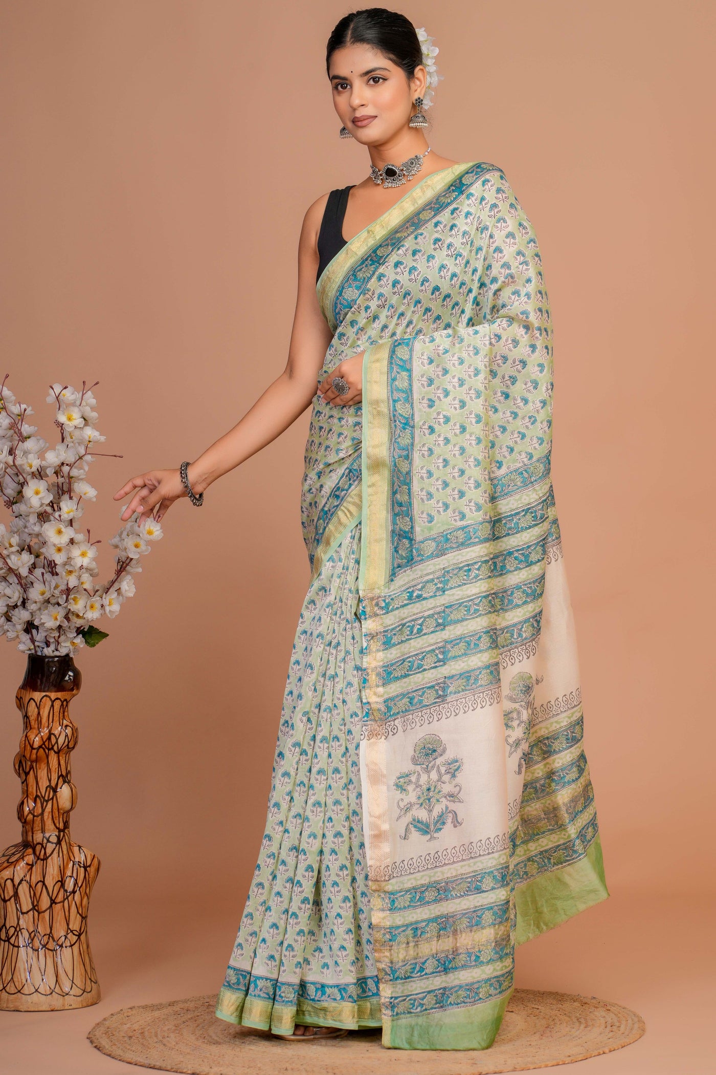 Maheshwari Silk Bagru Print Saree ( MS1111011)