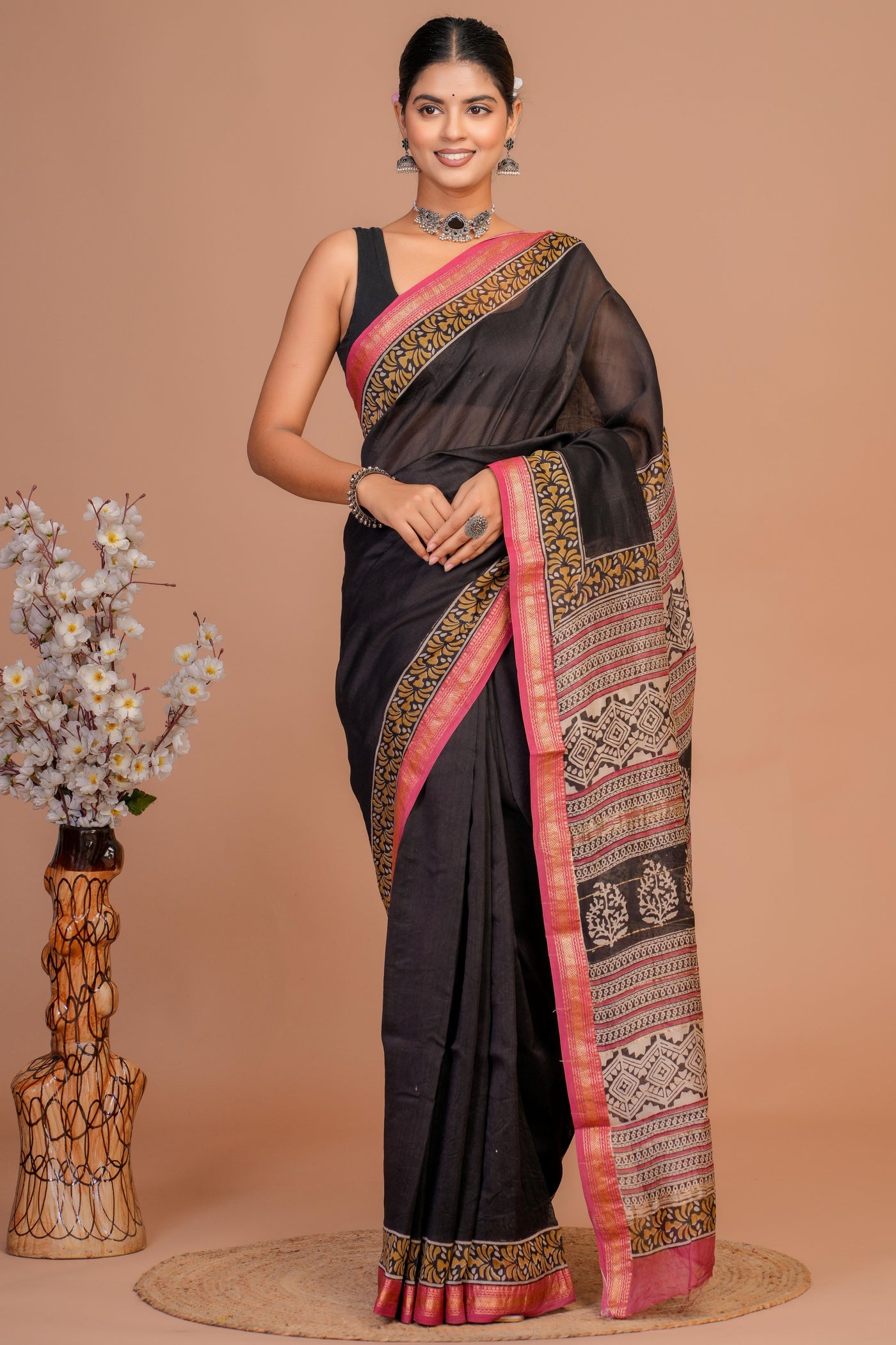 Maheshwari Silk Bagru Print Saree ( MS1111013)