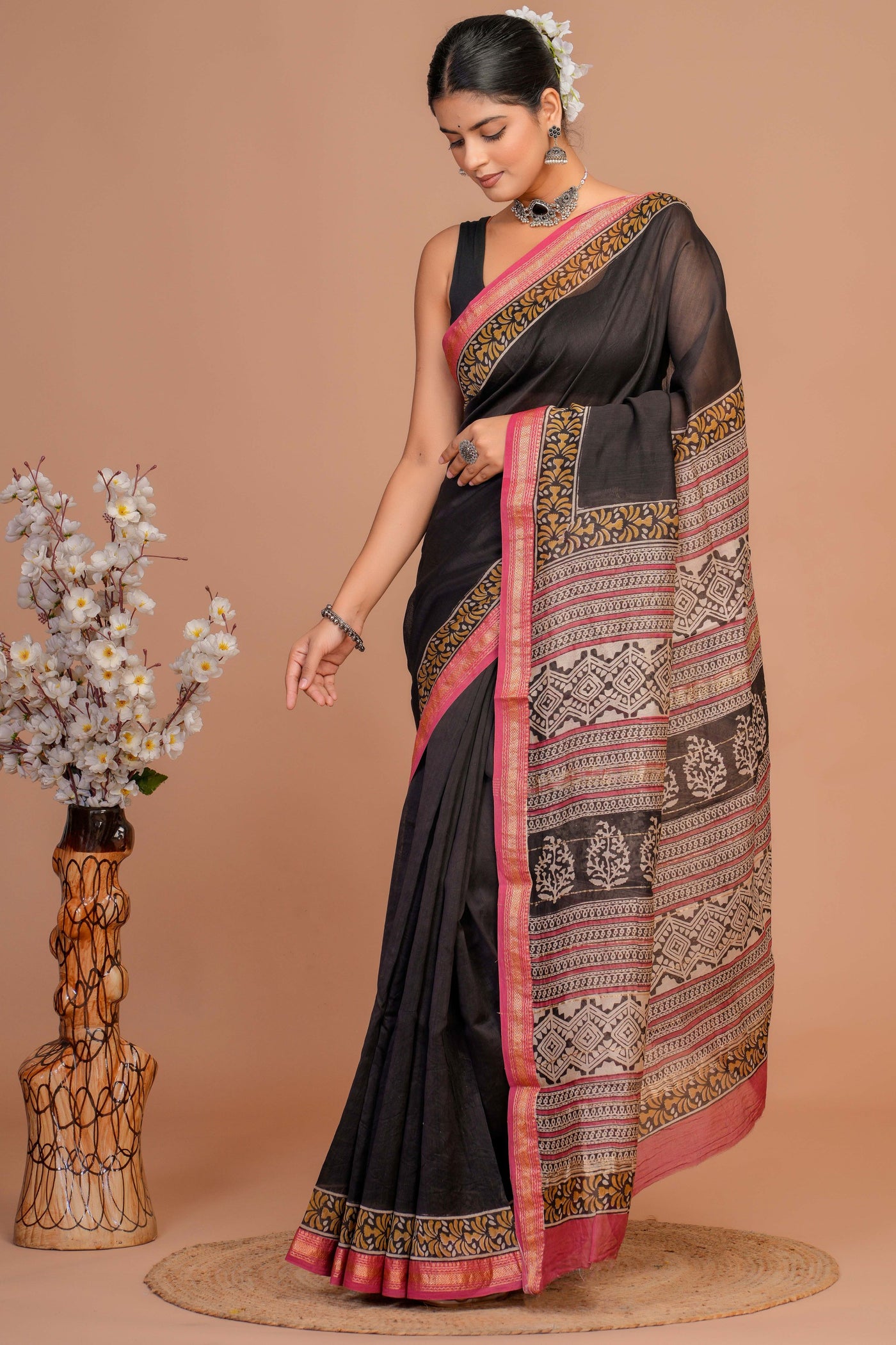 Maheshwari Silk Bagru Print Saree ( MS1111013)