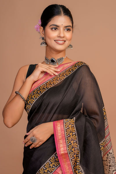 Maheshwari Silk Bagru Print Saree ( MS1111013)