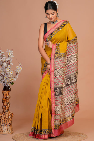 Maheshwari Silk Bagru Print Saree ( MS1111015)