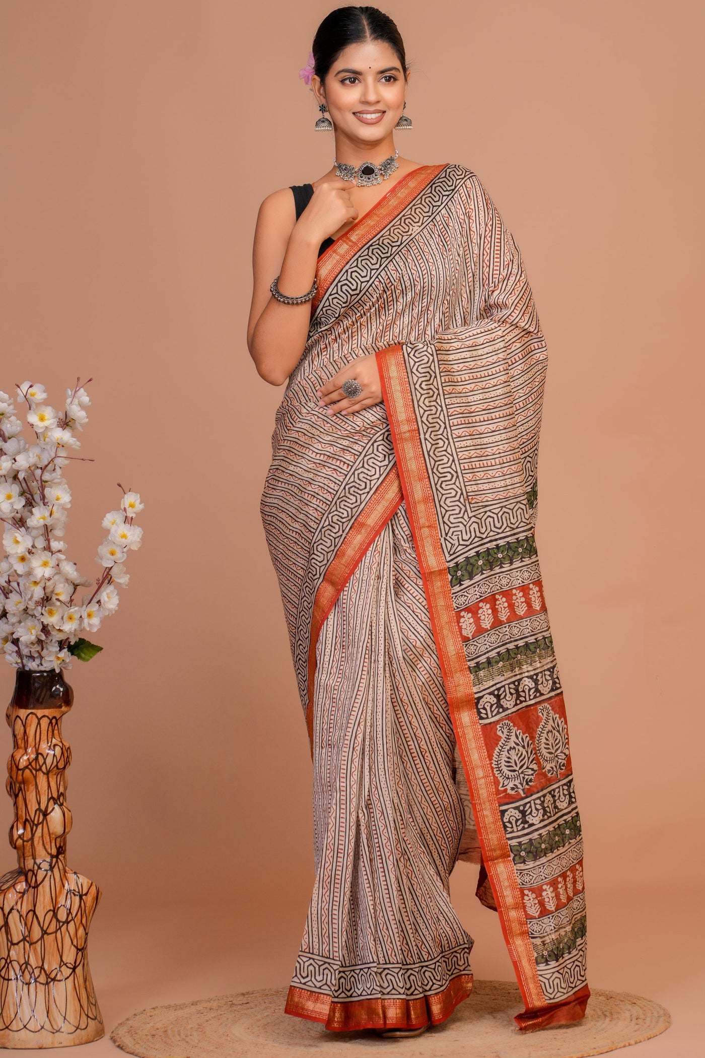 Maheshwari Silk Bagru Print Saree ( MS1111019)