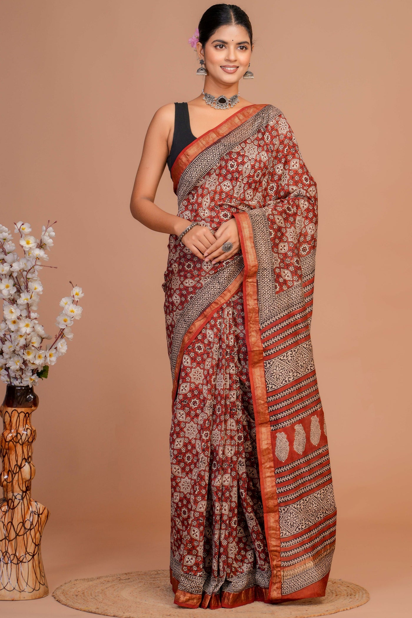 Maheshwari Silk Bagru Print Saree ( MS1111020)