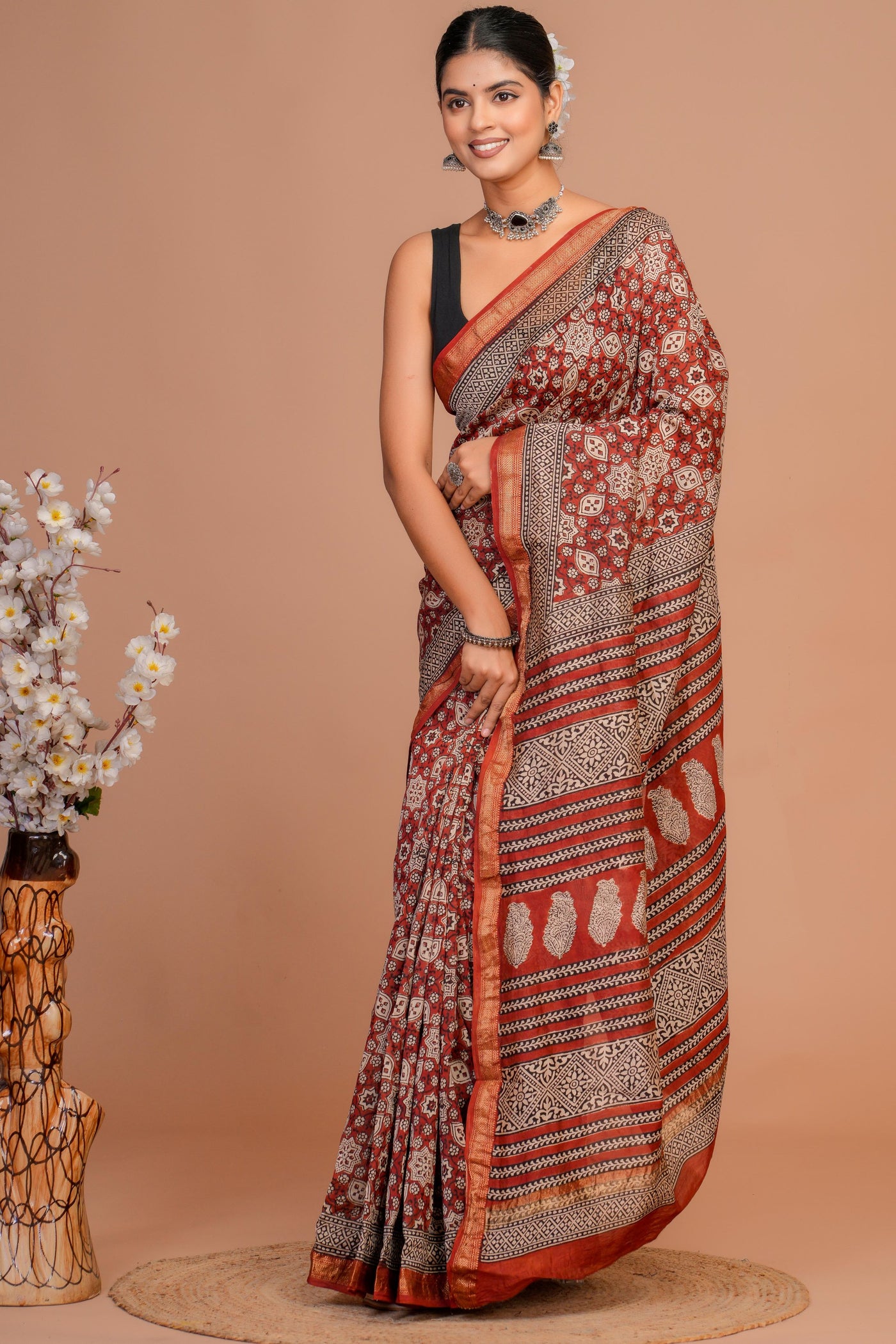 Maheshwari Silk Bagru Print Saree ( MS1111020)