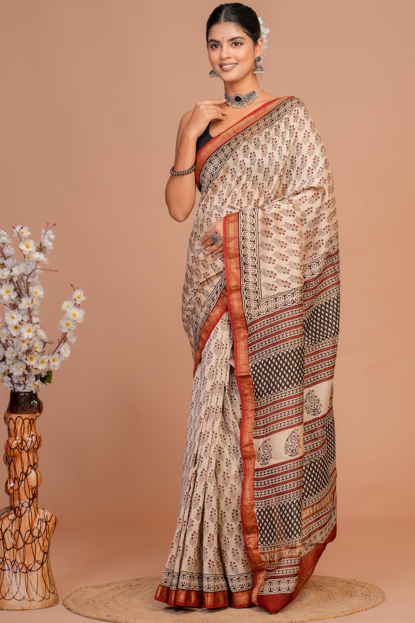 Maheshwari Silk Bagru Print Saree ( MS1111016)