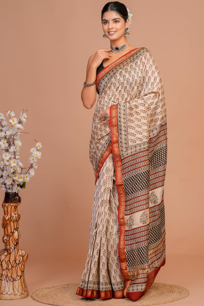 Maheshwari Silk Bagru Print Saree ( MS1111016)