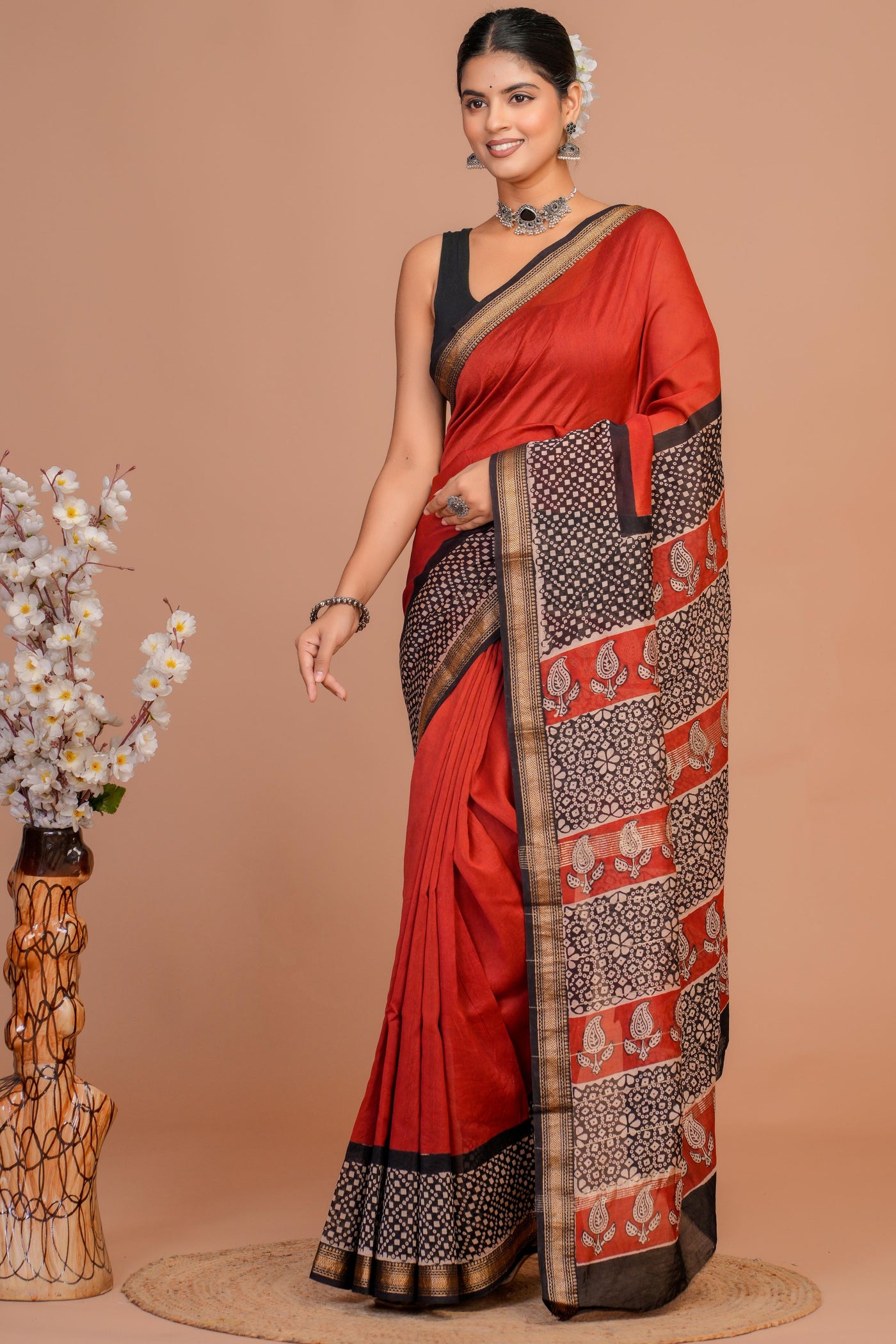 Maheshwari Silk Bagru Print Saree ( MS1111017)