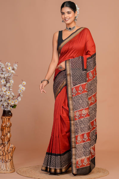 Maheshwari Silk Bagru Print Saree ( MS1111017)