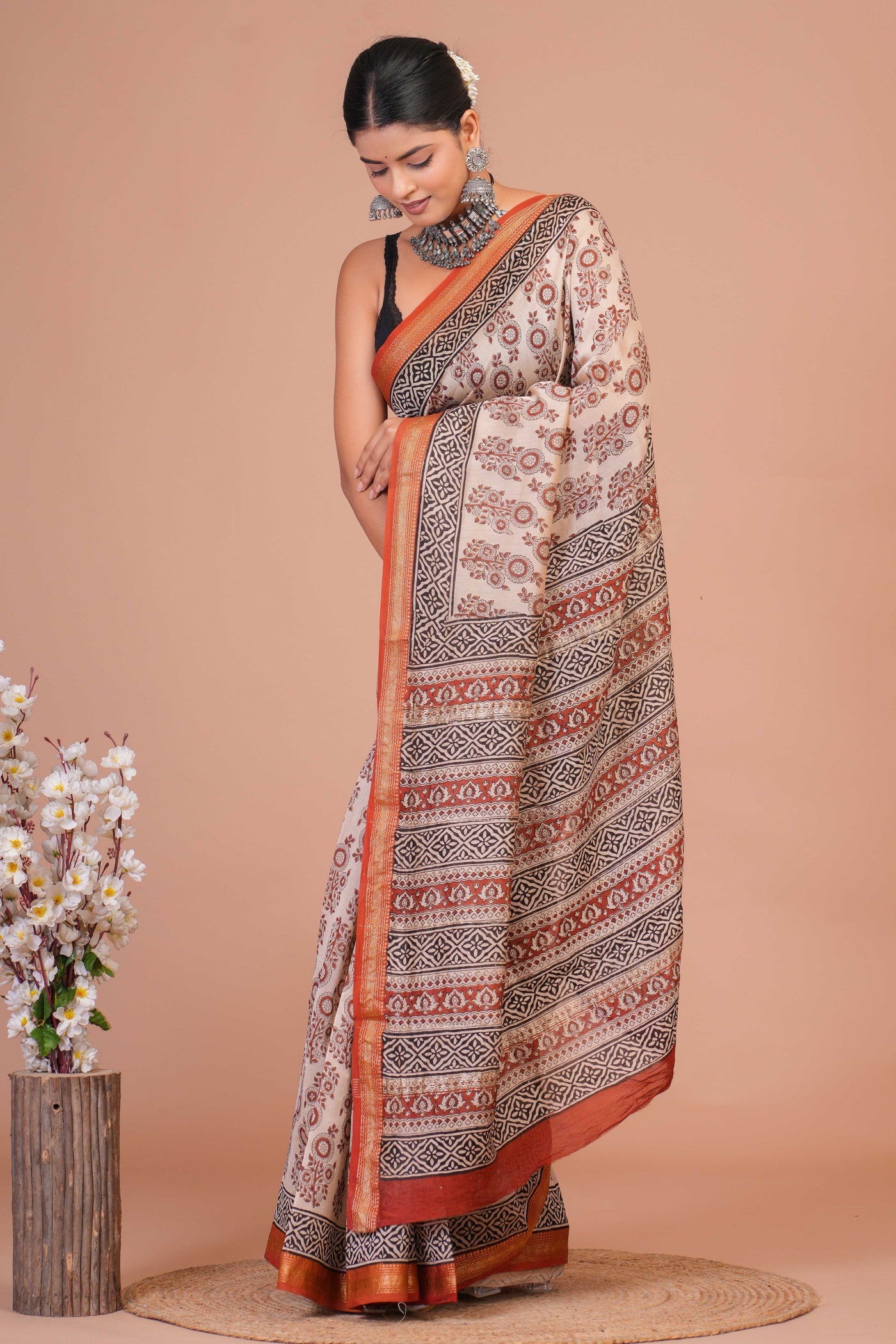 Maheshwari Silk Bagru Print Saree ( MS13704)