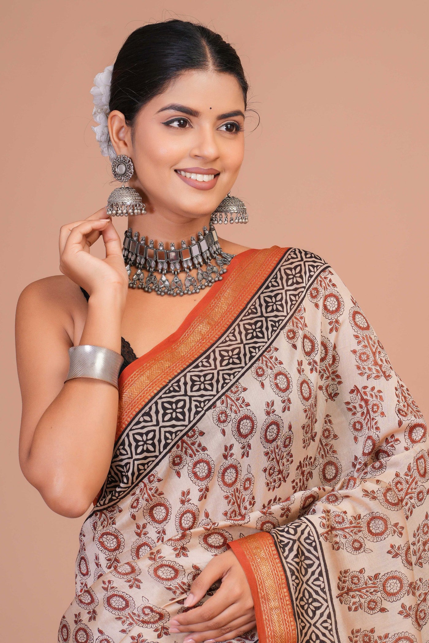 Maheshwari Silk Bagru Print Saree ( MS13704)