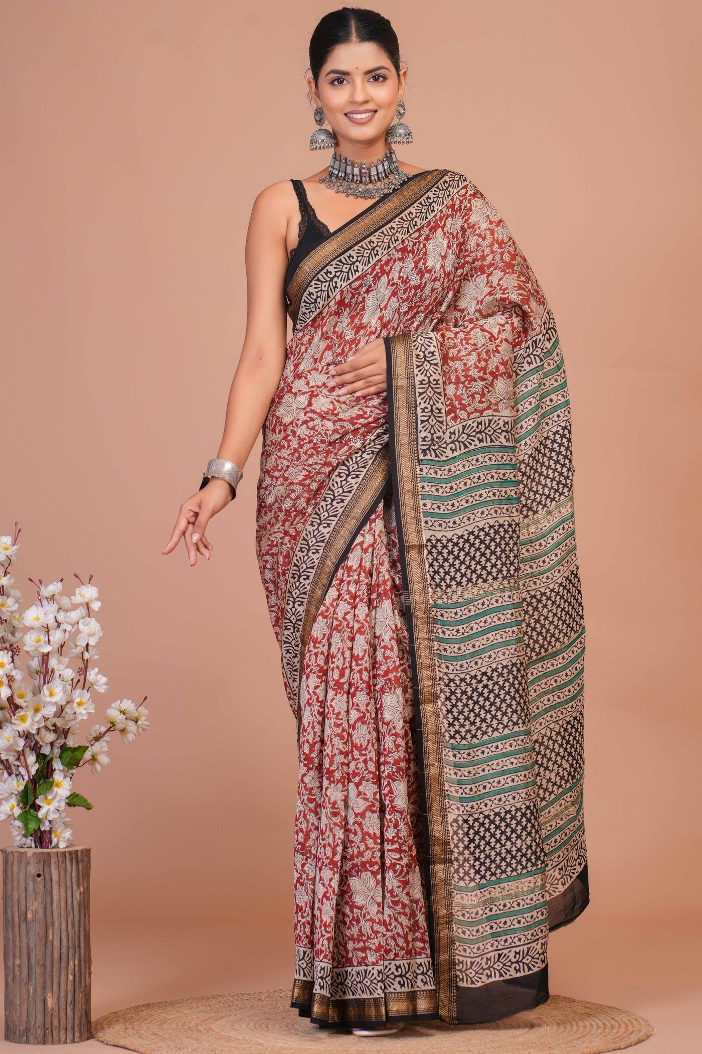 Maheshwari Silk Bagru Print Saree ( MS13701)