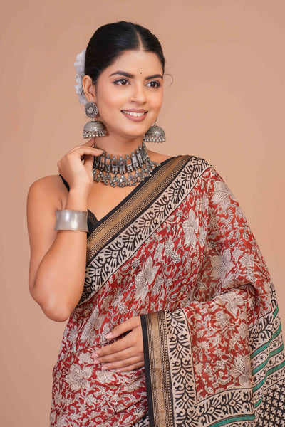 Maheshwari Silk Bagru Print Saree ( MS13701)