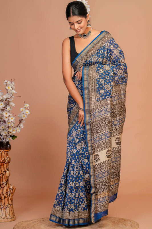 Maheshwari Silk Bagru Print Saree ( MS1111012)