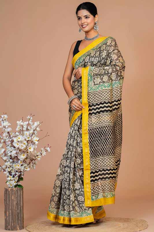 Maheshwari Silk Bagru Print Saree ( MS12903)