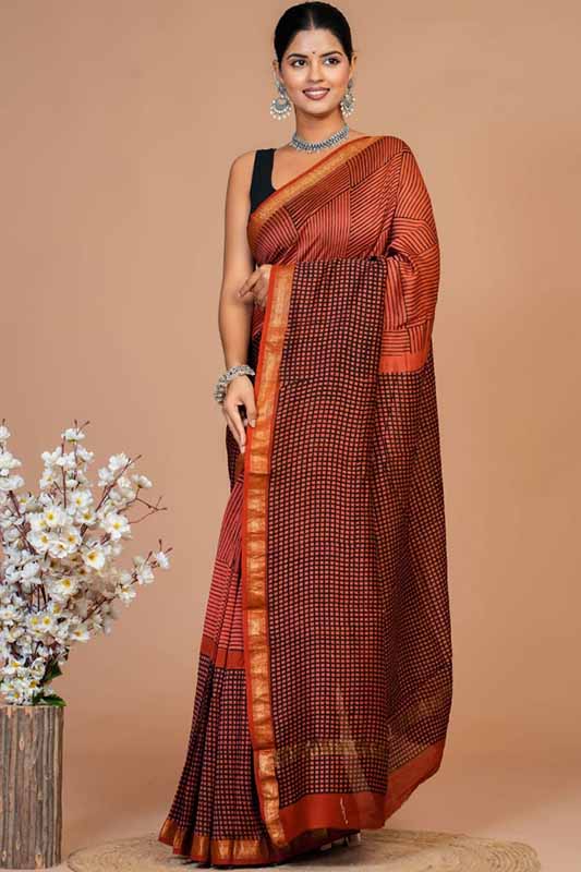 Maheshwari Silk Bagru Print Saree ( BTSJ 1116 )