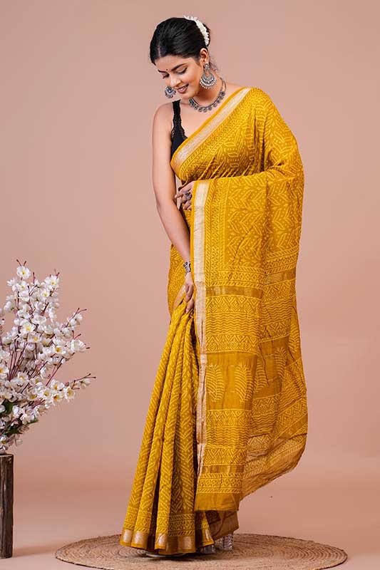 Maheshwari Silk Bagru Print Saree (MS150324)