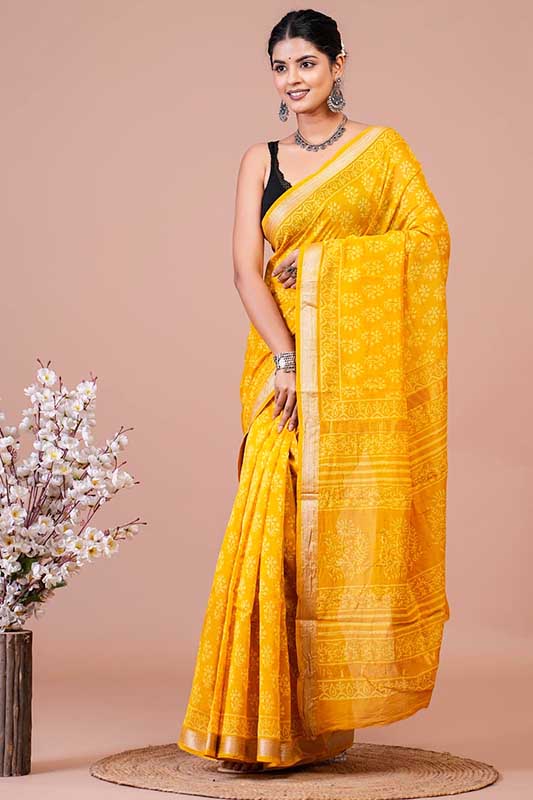 Maheshwari Silk Bagru Print Saree (MS150524)