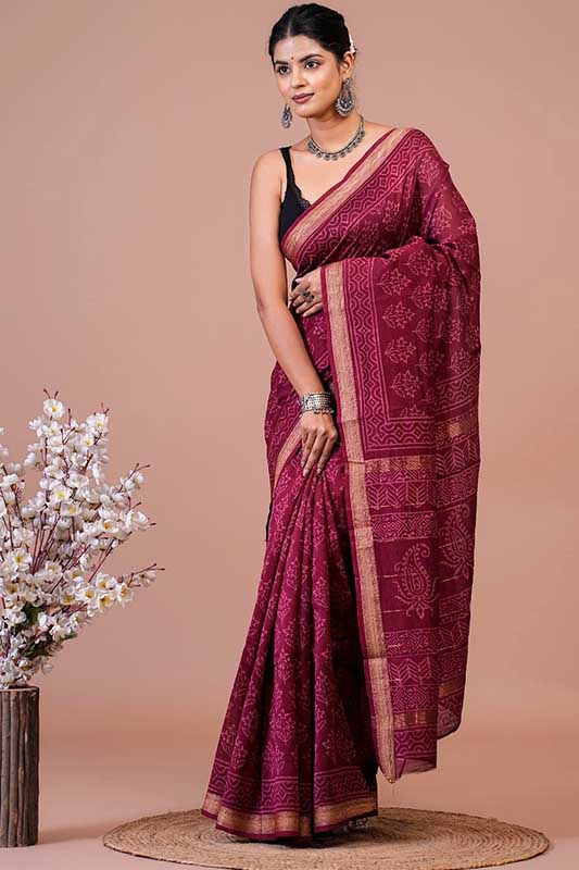 Maheshwari Silk Bagru Print Saree (MS150824)