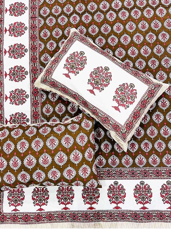 Jaipuri Printed King Size Bedsheet with 2 Pillow Covers ( BD279017)