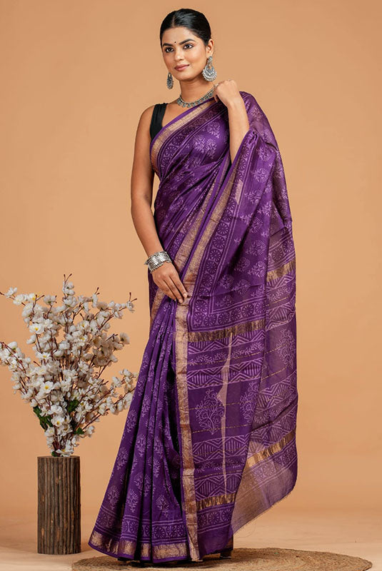 Maheshwari Silk Bagru Print Saree ( MS241003)