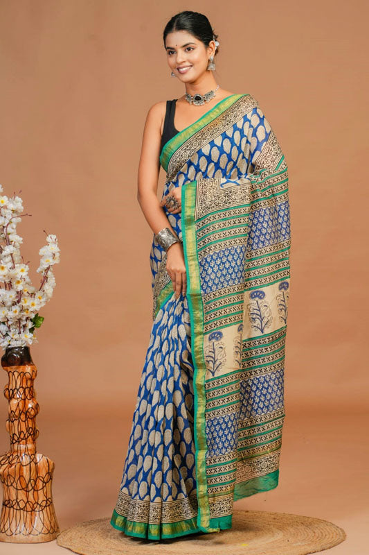 Maheshwari Silk Bagru Print Saree ( MS29106)