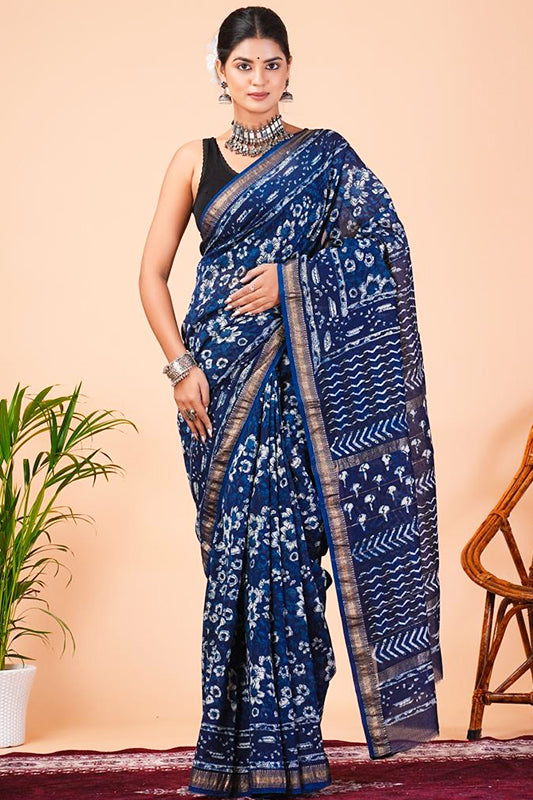 Maheshwari Silk Bagru Print Saree ( MS10802)